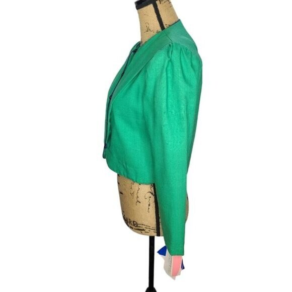 NWT Deadstock Vintage 80s Bright Green Cropped Puff Sleeve Blazer - Picture 3 of 16